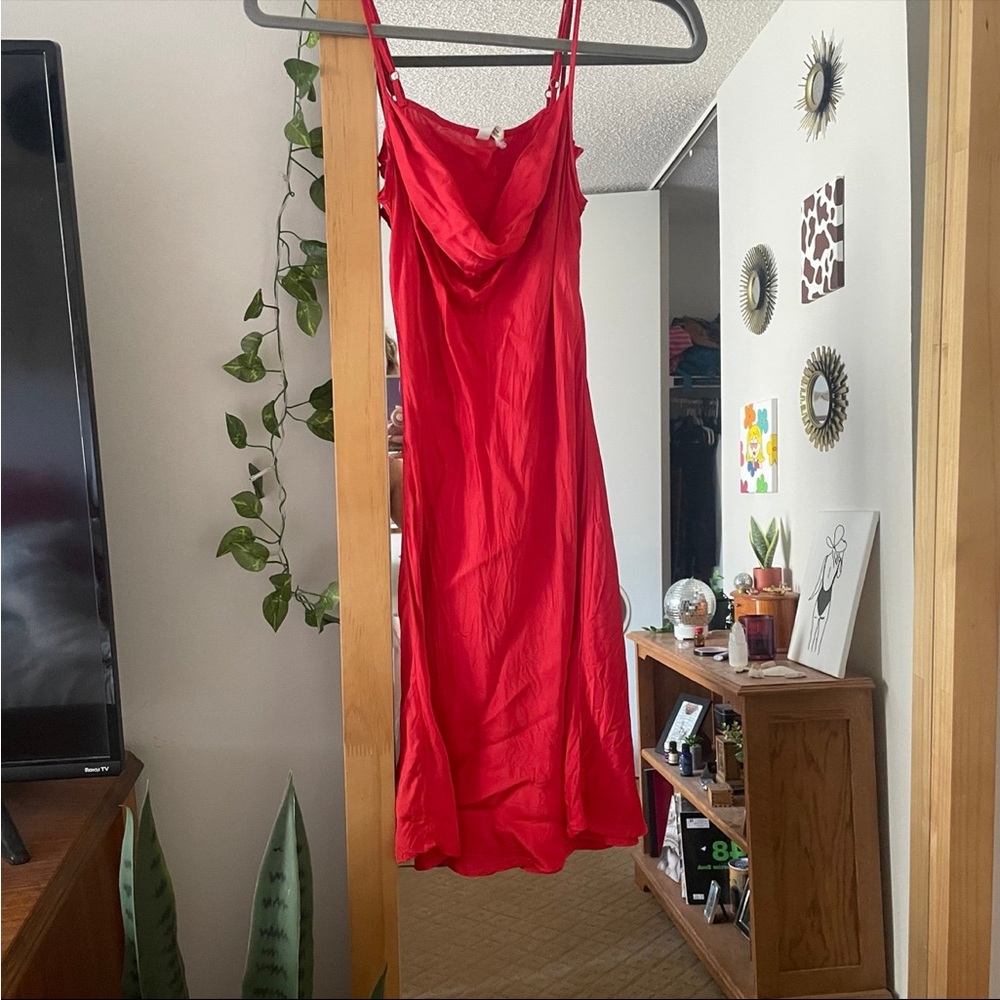 Red slip dress
